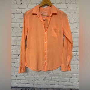 Frank & Eileen Barry Peach Classic Luxury Crinkle Preppy Button Up Shirt S